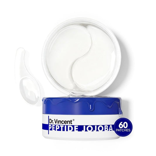 Dr Vincent Peptide Jojoba Under Eye Patches, Collagen Eye Mask Instant Reduces Dark Circles and Puffiness, 60 Firming Undereye Hydrating & Cooling for Bags Treatment, Wrinkles, Vegan, No Fragrance