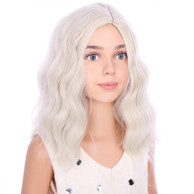 PATTNIUM Platinum Blonde Kids Wig Short Curly Wavy Girls Blonde Wigs Platinum Bob Synthetic Wigs