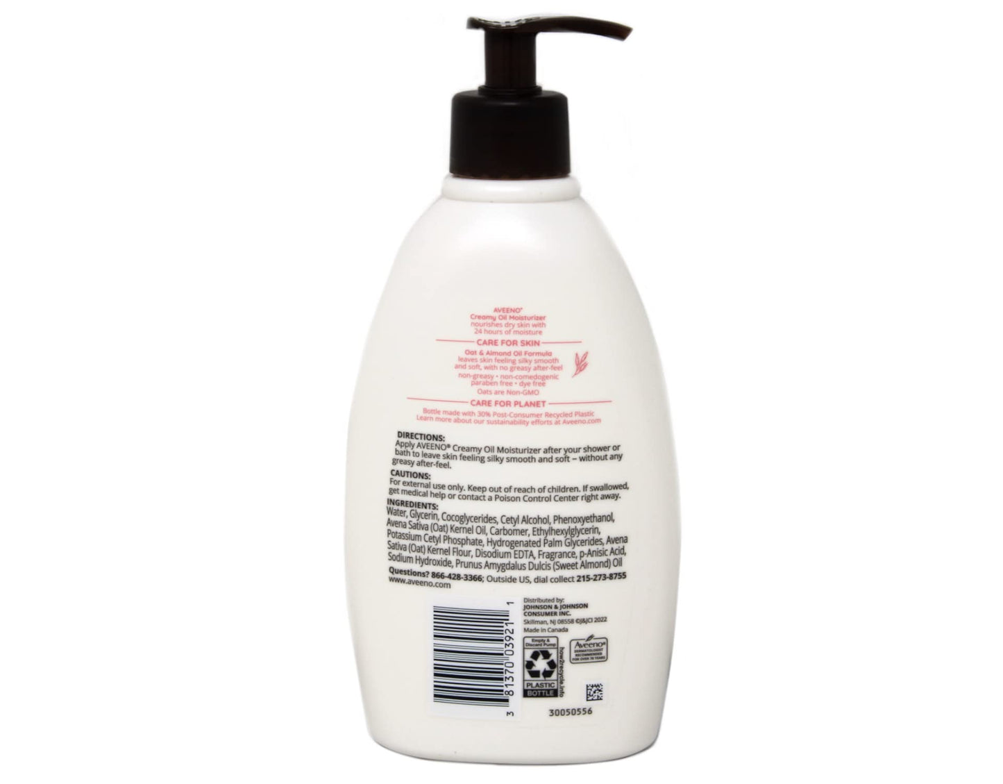 Aveeno Creamy Oil Daily Body Moisturizer, Non-Greasy & Lightly Scented Body Moisturizer with Oat & Almond Oil Nourishes Dry Skin with 24 Hours of Moisture, Non-Comedogenic, 12 fl. oz