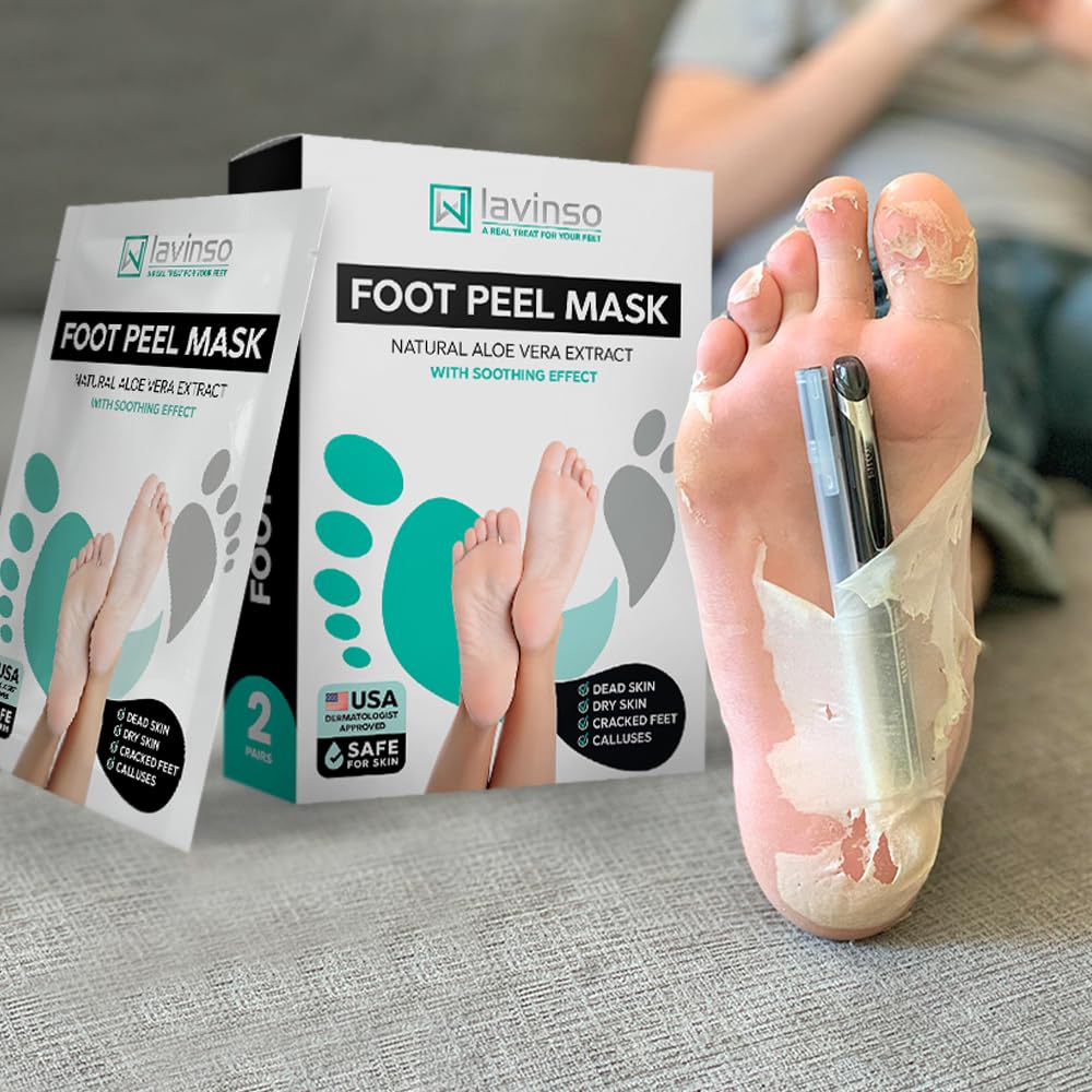 Lavinso Foot Peel Mask - Exfoliating Treatment for Dry, Cracked Feet | 2-Pack Peeling Mask for Soft, Smooth Skin