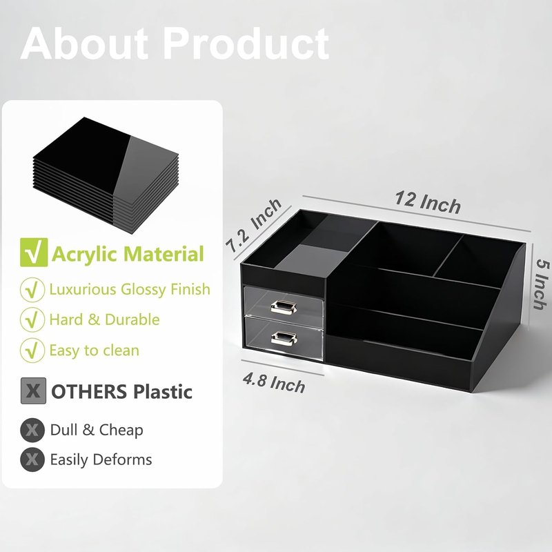 Acrylic Cologne & Watch Organizer for Men - Large Bathroom Vanity Storage & Dresser Caddy with Drawers