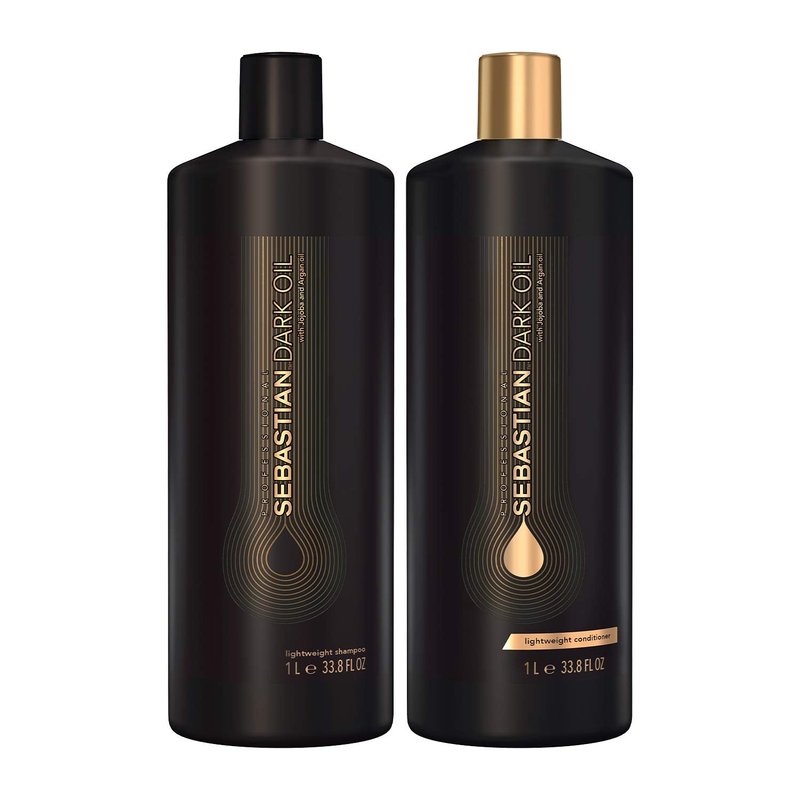 Sebastian Professional Dark Oil Lightweight Shampoo and Conditioner, Infused With Jojoba Oil & Argan Oil, Liter Set