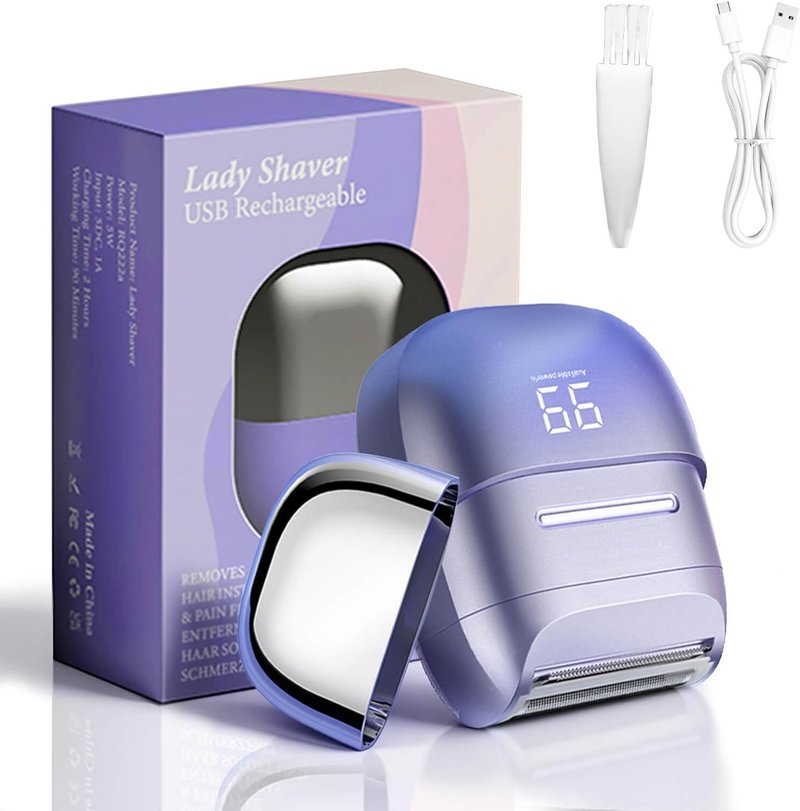 Electric Shaver for Women - Waterproof Mini Cordless Razor | Hair Removal for Legs, Face, Body, Bikini - Purple