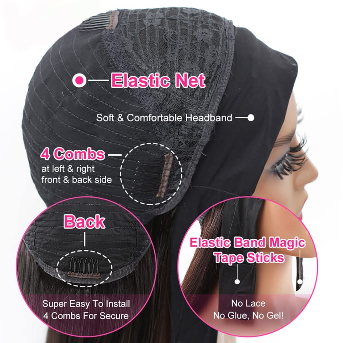 Maytune Headband Wig Curly Human Hair 14 Inch Headband Wigs Glueless Deep Wave None Lace Front Wigs for Black Women Water Wave Headband Wigs 150% Density Natural Color