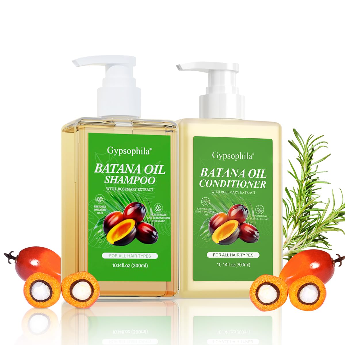 Gypsophila Batana Oil Shampoo and Conditioner, Hair loss and Batana Oil for Hair Growth Shampoo, Sulfate-Free for Both Men and Women 10.14 Fl Oz