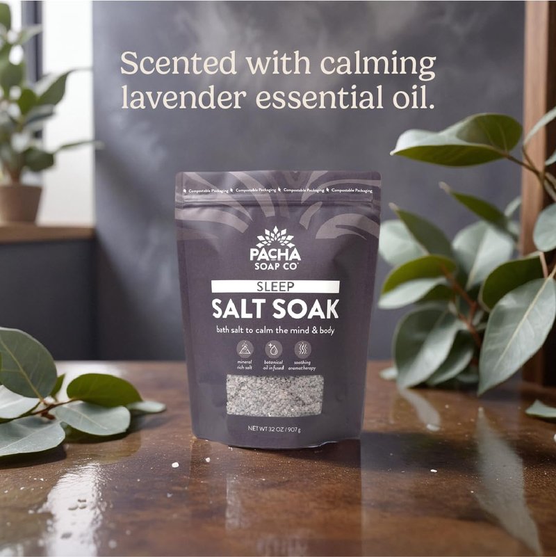 Pacha Soap Co. Sleep Salt Bath Soak - Epsom Salt with Lavender, Citrus, and Sandalwood, Handcrafted Bath Salts Made in the USA for Muscle Relief, Recovery & Relaxation, 2-Pack (64 oz. Total)