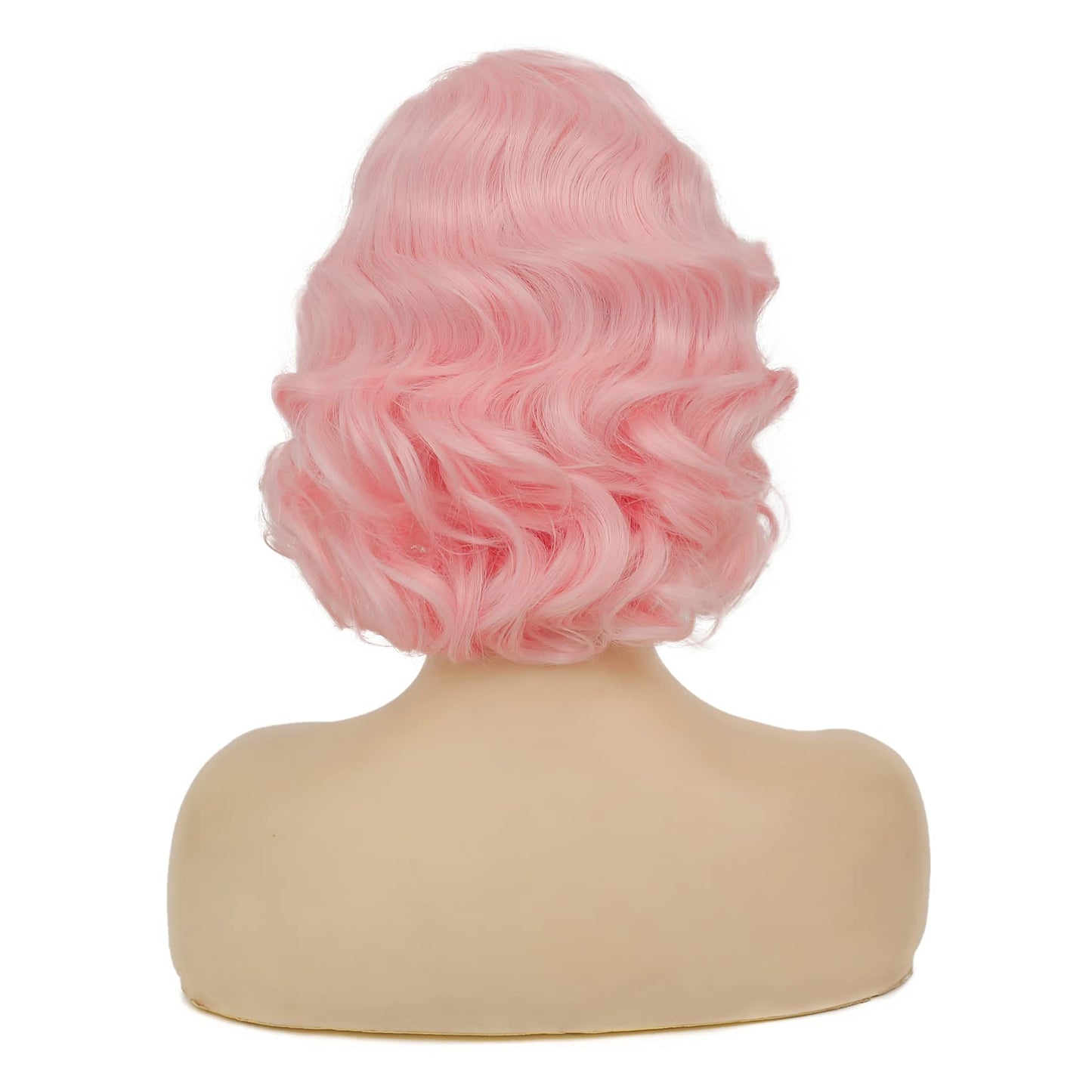 Swiking Short Pink Curly Finger Wave Wigs for Women Synthetic Wig Cosplay Halloween Flapper Vintage Hair Wig (Pink)