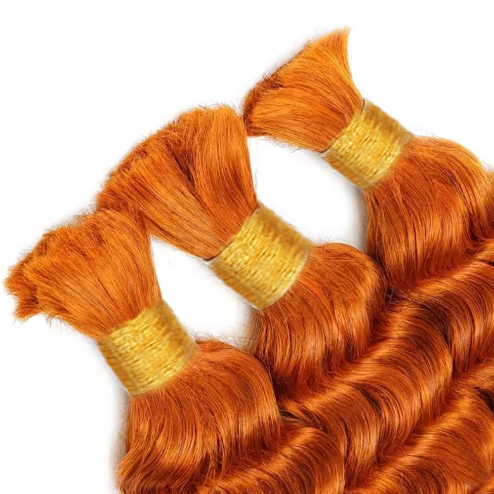 Deep Curly Human Braiding Hair - Orange 350 Ginger Boho Extensions | 16 Inch Bulk