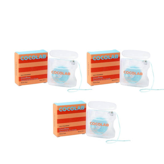 Cocofloss Expanding Woven Dental Floss by Cocolab, Waxed Tooth Floss for Daily Oral Care, Coconut Oil Infused, Vegan, for Adults and Kids, Strawberry Scent, 3 Pack