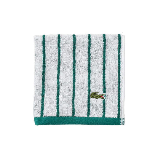 Lacoste Centre Mark Towel — 100% Soft Cotton Jacquard Stripe Design, Lightweight, Absorbent & Durable, Quick Drying, Green, 13"x13" Wash Cloth