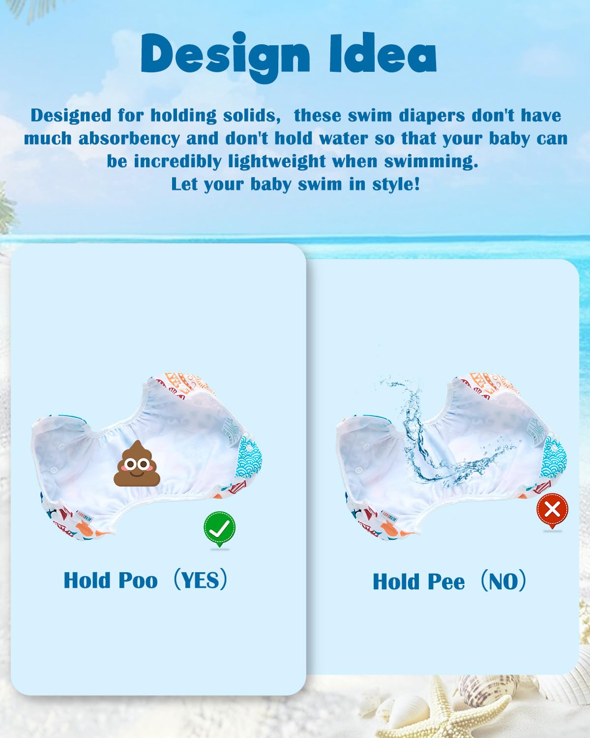 ALVABABY Reusable Swim Diapers for Babies & Toddlers - Adjustable Snap Design | Cartoon Fish, One Size
