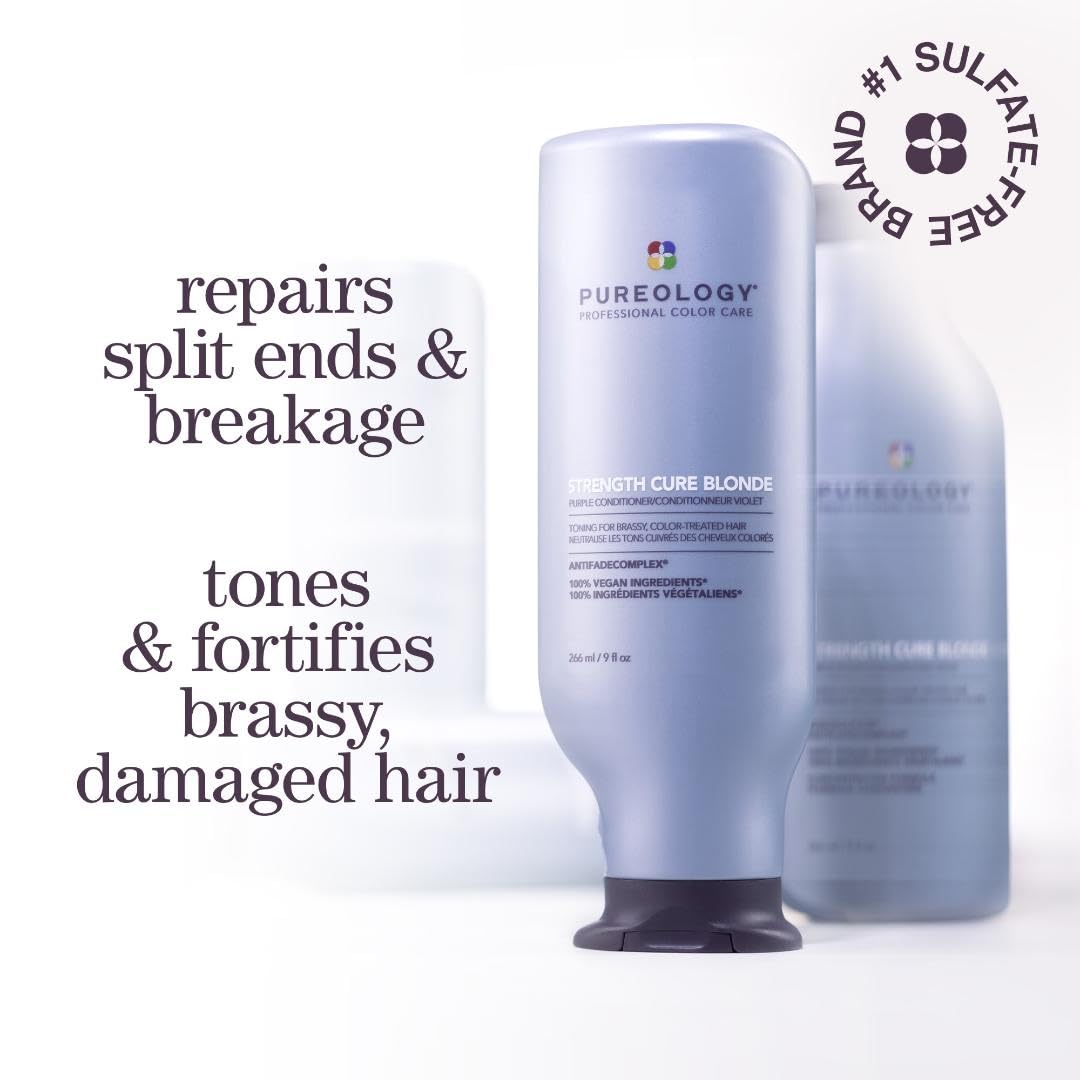 Pureology Strength Cure Blonde Purple Shampoo & Conditioner Bundle | For Blonde & Lightened Color-Treated | Sulfate-Free | Vegan | Updated Packaging | 33.8 Fl. Oz.