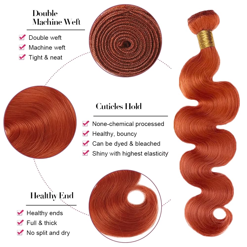 Curly Human Hair Bundle | Ginger Orange 350 Color | 24 Inch Brazilian Virgin Hair - 100g