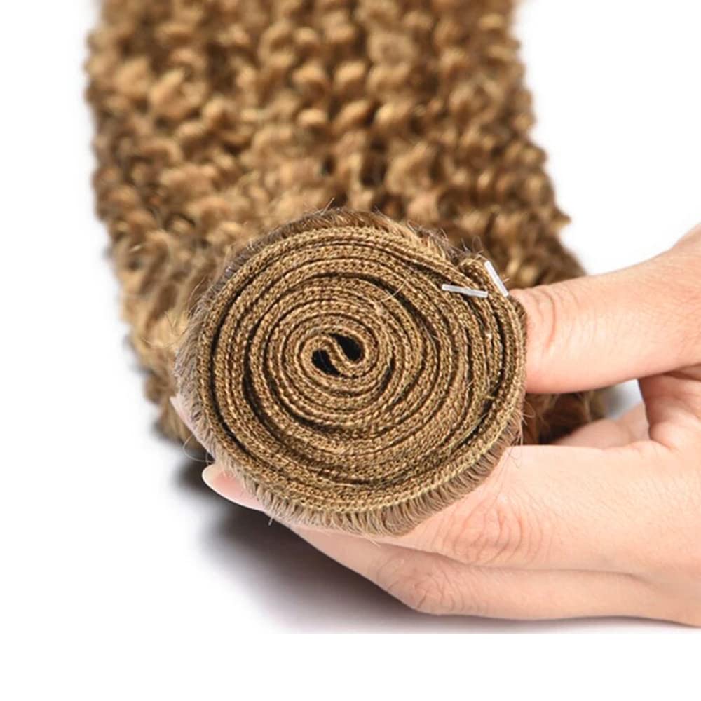 Color 27 Curly Wave Bundle Honey Blonde Human Hair 3 Bundles Kinky Curly Brazilian 100% Unprocessed Virgin Extensions Double Weft Bundle 8 10 12 Inch
