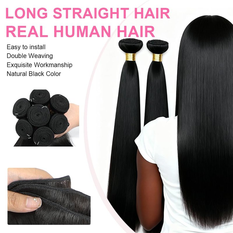 YAREESONG Straight Human Hair Bundles 12A Brazilian Human Hair 1 Bundles 100% Unprocessed Virgin Human Hair Weave Human Hair Extensions Natural Black Color 22 Inch