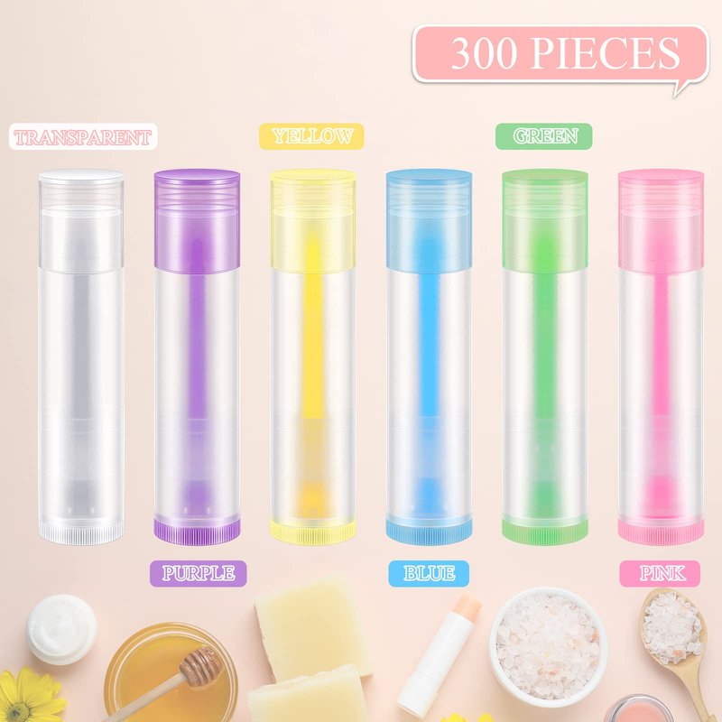Sumind 300 Pcs Lip Balm Tubes Empty Plastic Lip Gloss Balm Containers Twist-up Empty Lipstick Tubes with Caps for DIY Homemade Lipsticks Homemade Solid Perfume, 5 ml, Colorful, BPA Free & Leak Free