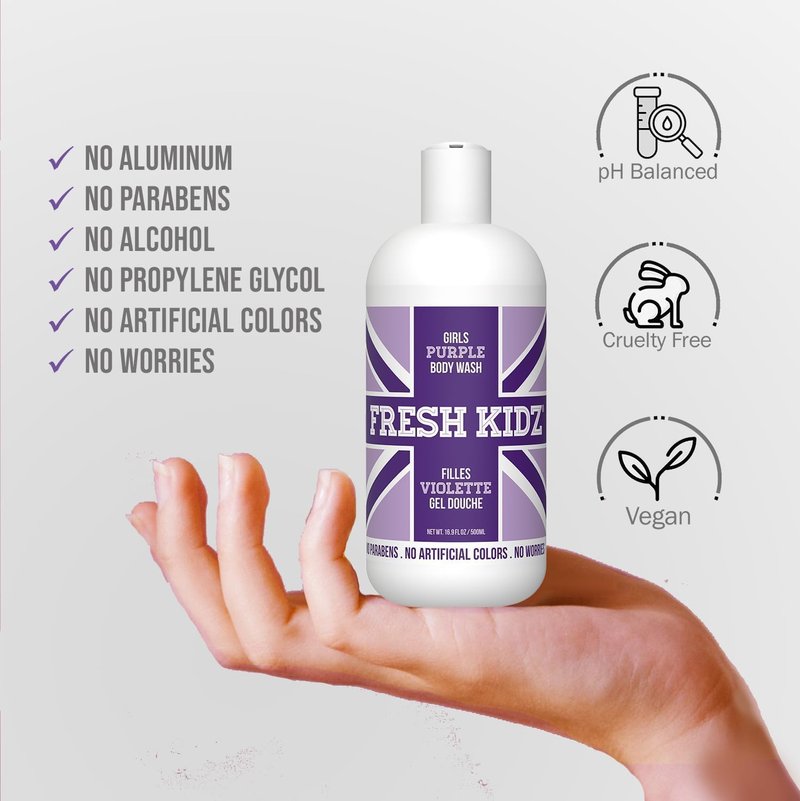Fresh Kidz Body Wash & Deodorants Set for Kids | 16.9 fl. oz. Body Wash & 2 Roll-On Deodorants in Purple
