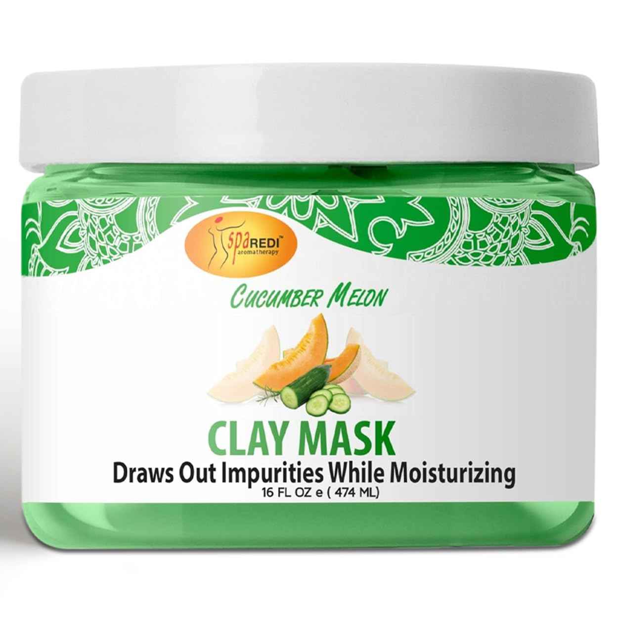 SPA REDI - Clay Mask, Cucumber and Melon, 16 Oz - Pedicure and Body Deep Cleansing, Skin Pore Purifying, Detoxifying and Hydrating