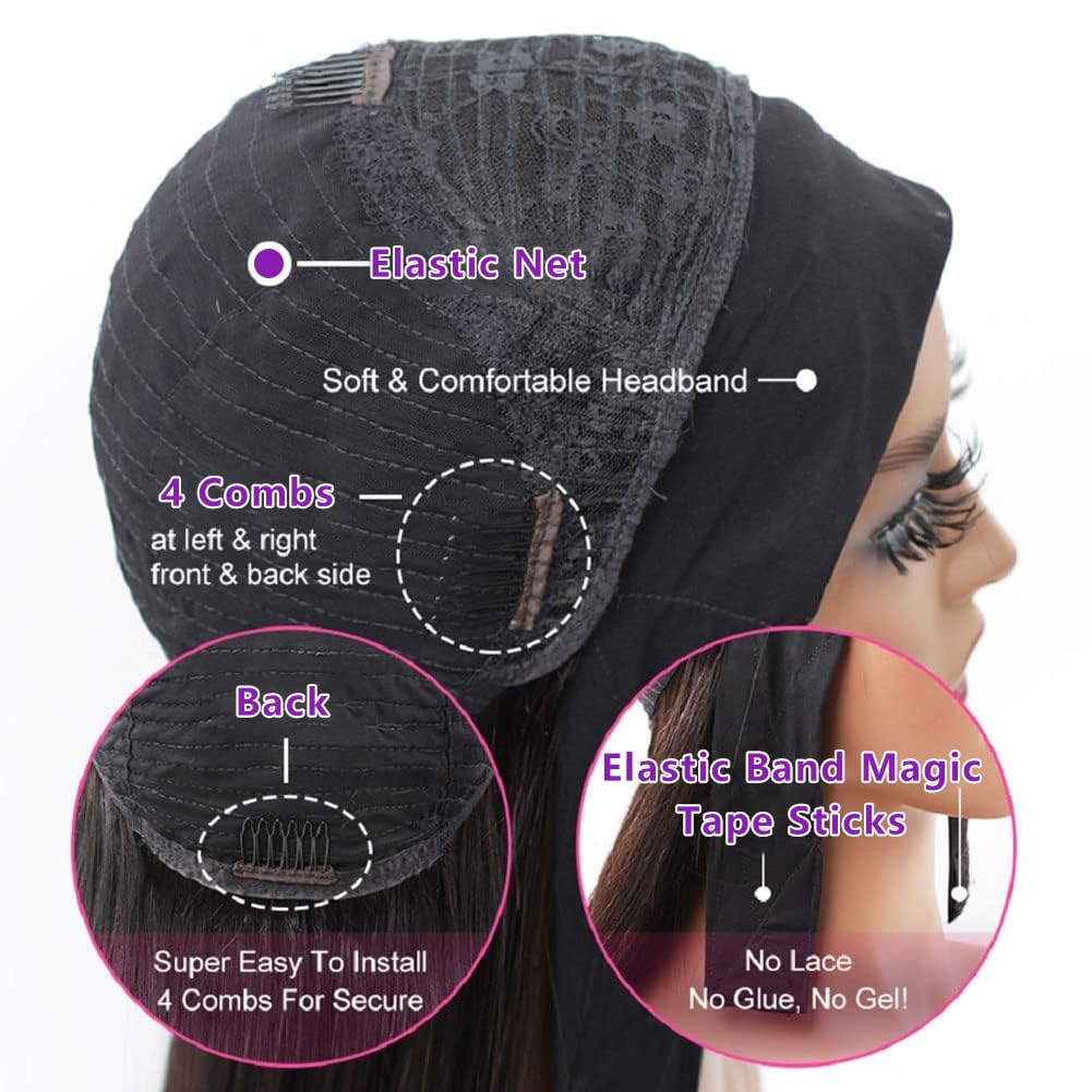 Headband Wig - Human Hair Body Wave for Black Women | 14 Inch Glueless, Natural Black, 150% Density