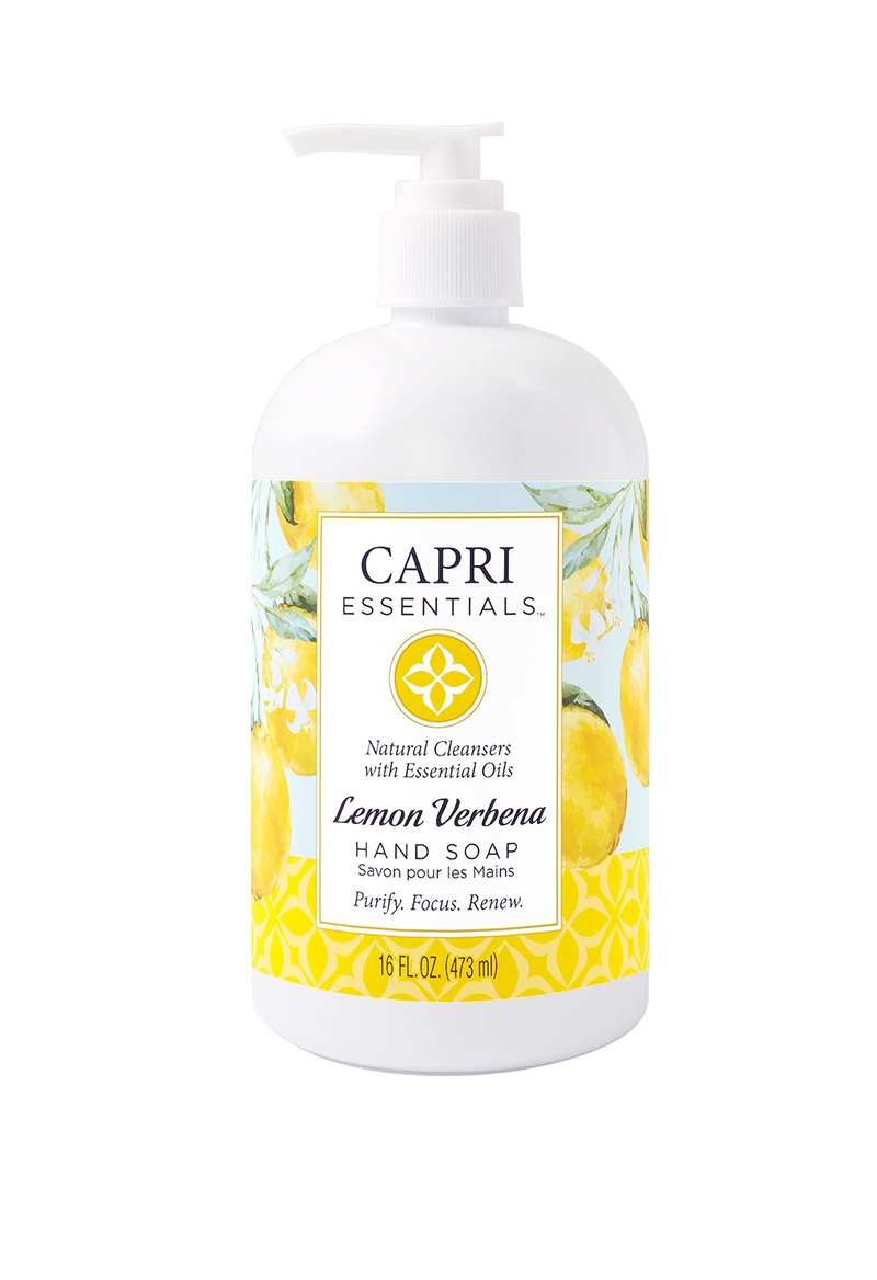 CAPRI ESSENTIALS Hand Soap Liquid, Natural Household Cleaning Supplies, Gentle Plant Based Aromatic Hand Wash, Blend of Essential Oils, Removes Dirt & Grime, Lemon Verbena Scent, 16 FL Oz (3 Pack)
