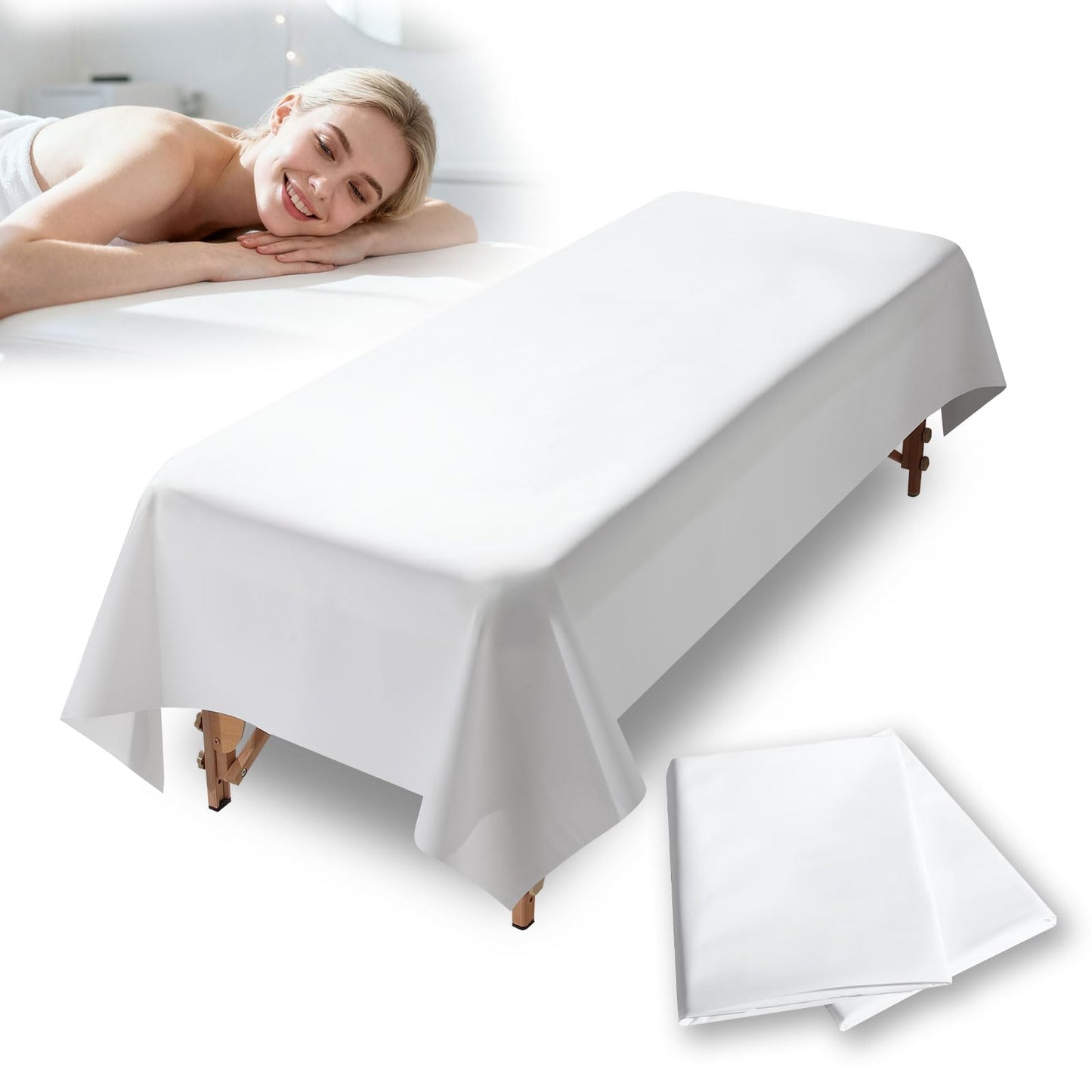 87"x51" Massage Table Sheets, Waterproof PVC Massage Table Cover, Reusable Wax Mat Pad Oilproof Lash Bed Cover, Massage Bed Cover Waxing Mat for Beauty Salon, SPA, Lash Extension, Tattoo (White 2pcs)