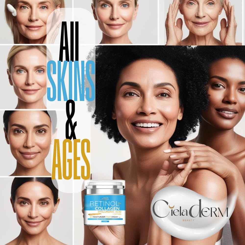 Face Moisturizer Retinol Cream with Collagen and Hyaluronic Acid | Day & Night Anti-Aging and Anti-Wrinkle Skin Barrier Hydration Cream for All Skin Types