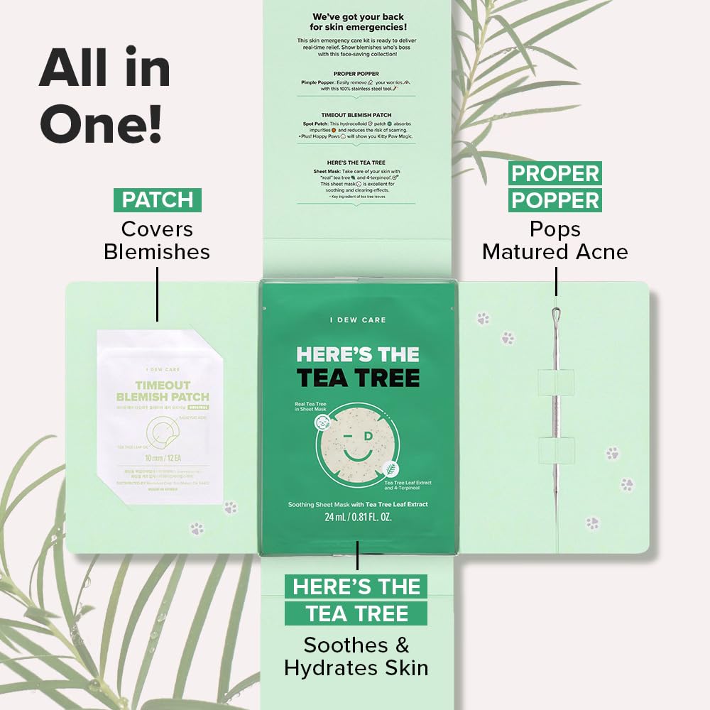 I DEW CARE Blemish Skincare Set - Ready Aim Clear | Face Mask & Acne Patch & Pimple Popper Tool, with Tea Tree Oil, Soothing & Hydrating, Treatment, Oily & Sensitive Skin