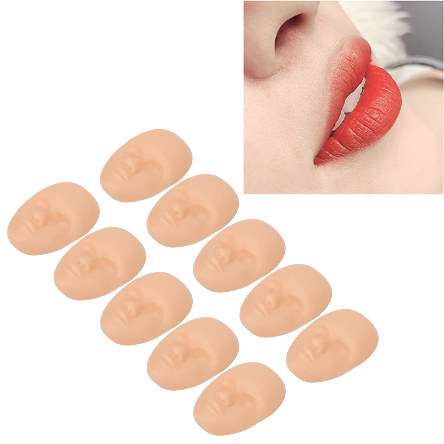 10PCS 3D Microblading Practice Skin Head, Soft Silicone Tattoo Practice Skin for Eyebrow, Lip & Face Training, Reusable Permanent Makeup Practice Skins for Beginners & Professionals