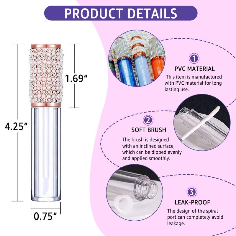 AMORIX 25 Pack Diamond Lip Gloss Tubes - 5ml Rhinestone Containers | Includes Syringes & Labels for DIY Kits
