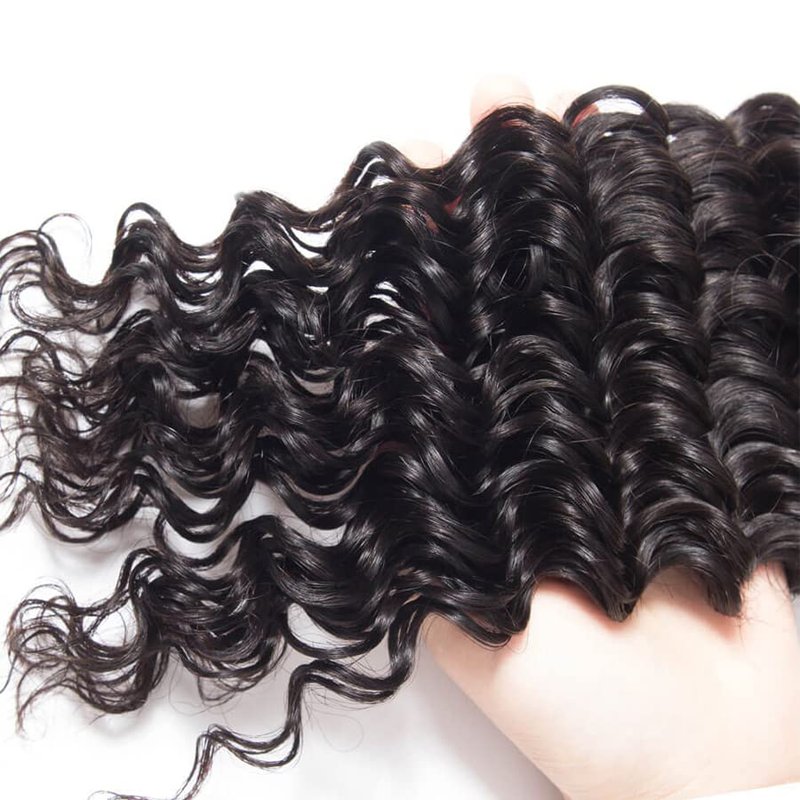 Deep Wave Human Hair Bundles - Natural Black Brazilian Virgin Remy Hair Extensions | 14 Inch, Tangle-Free, Daily Wear