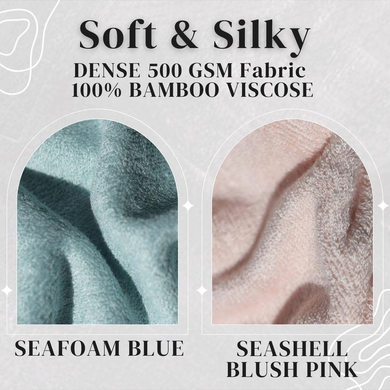Hair Towel Wrap for Kids - 100% Bamboo Viscose | Essential Drying Wrap | Set of 2 - Seafoam Blue & Seashell Blush Pink