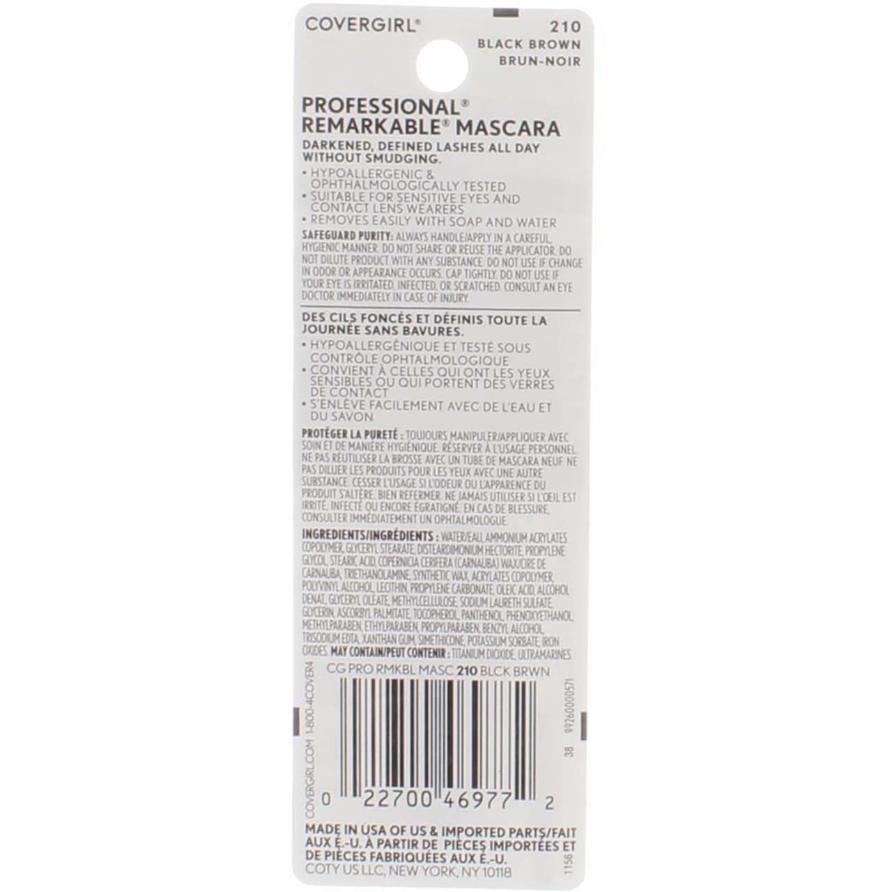 COVERGIRL Professional Remarkable Washable Mascara, Black Brown [210] 0.30 oz (Pack of 6)