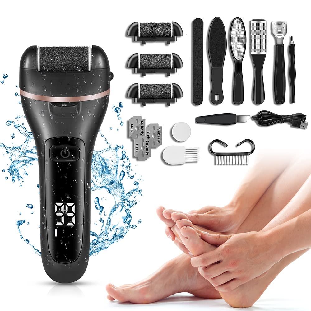 Electric Callus Remover and Foot polisher-Rechargeable-waterproof-10pieces Pedicure Set. (Black)