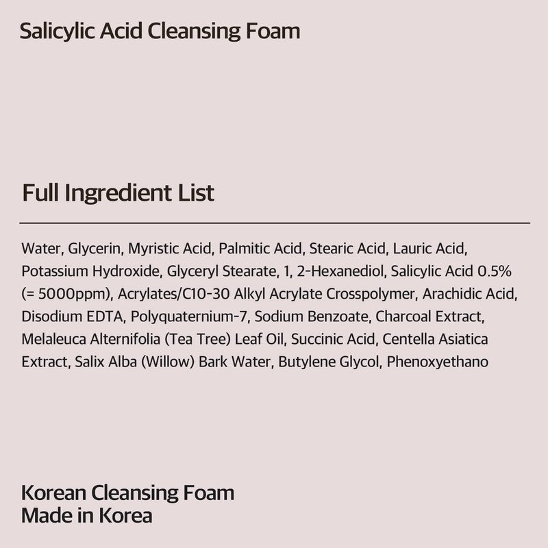 eyeNlip Salicylic Acid Cleansing Foam 5.07 fl oz - Gentle Exfoliating Face Wash with Tea Tree and Charcoal for Clear, Refreshed Skin, Korean Skincare