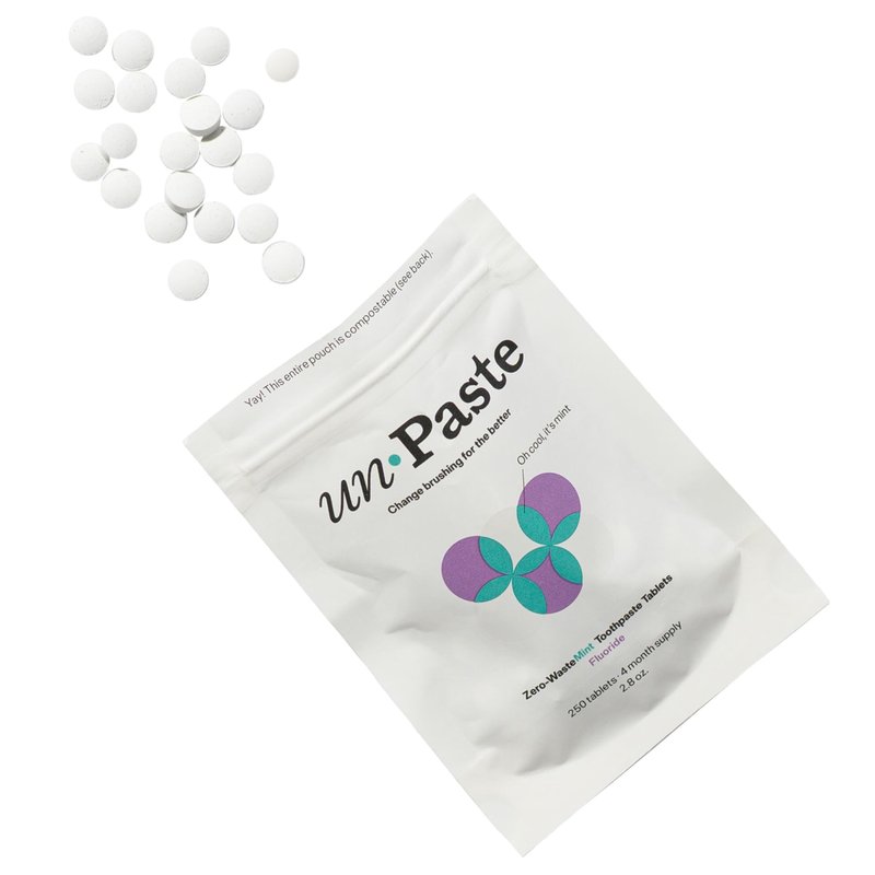 Unpaste Fluoride Toothpaste Tablets, Mint, Nano Hydroxyapatite, Xylitol Free, Travel Friendly Resealable Pouch, Eco-Friendly – 250ct / 4 Month Supply
