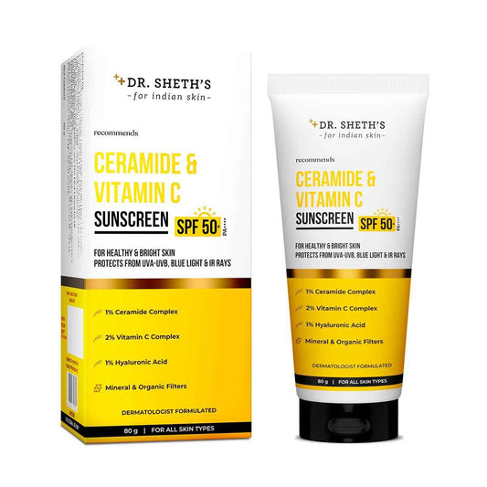 Dr. Sheth's Women & Men Ceramide & Vitamin C Sunscreen For All Skin Types Spf 50+ Pa+++ | For Deep Moisturization | Non-Greasy,Quick-Absorbing | 80G,Pack Of 1