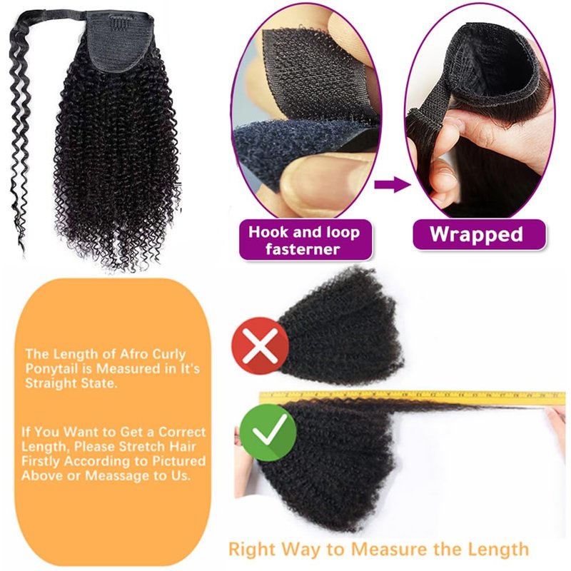 Kiss darling LASHES Kinkys Coily Human Hair Ponytail Extensions, Black Ponytail Extension Short Afro Curly Wrap Around Pony Tail Hairpiece for Women 12inch 100g,Natural Black 1b