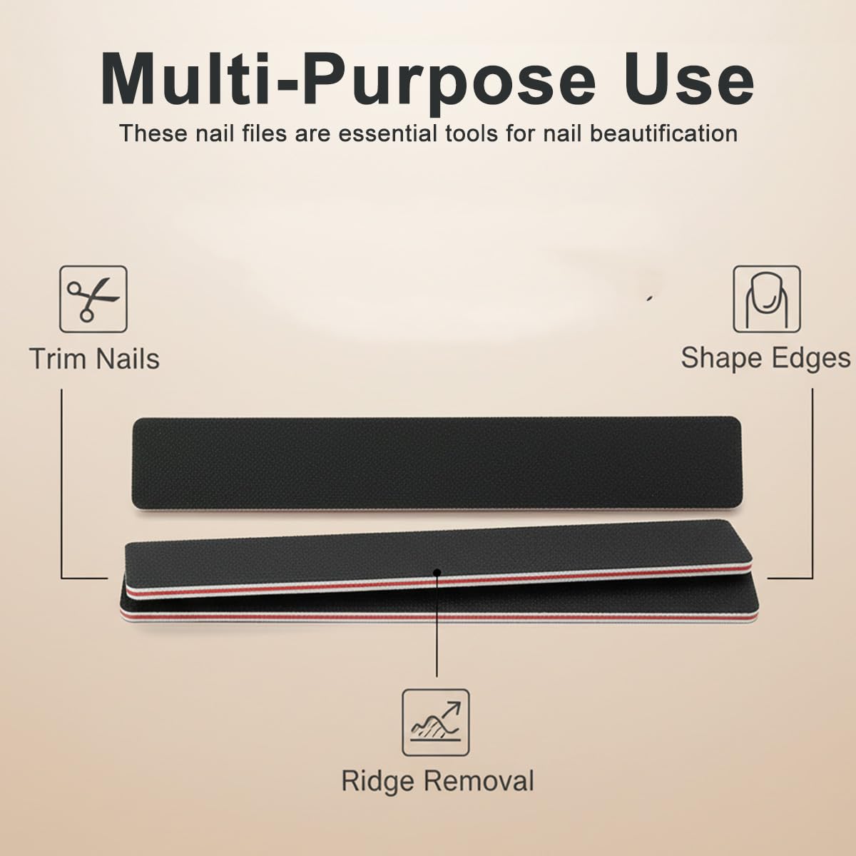 10Pcs Professional Washable Thick Nail Files Emery Board 60/60 Grit Black Nail Art Care Sanding Buffer Buffing Manicure Pedicure Tool