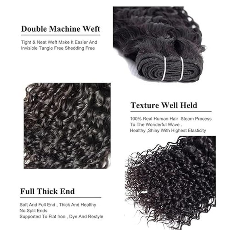 Water Wave Bundles Human Hair Soft Brazilian Virgin Human Hair 100% Unprocessed Wet and Wavy Curly Bundles Natural Black Color Can Be Dyed Total 300g 18 18 18 Inch