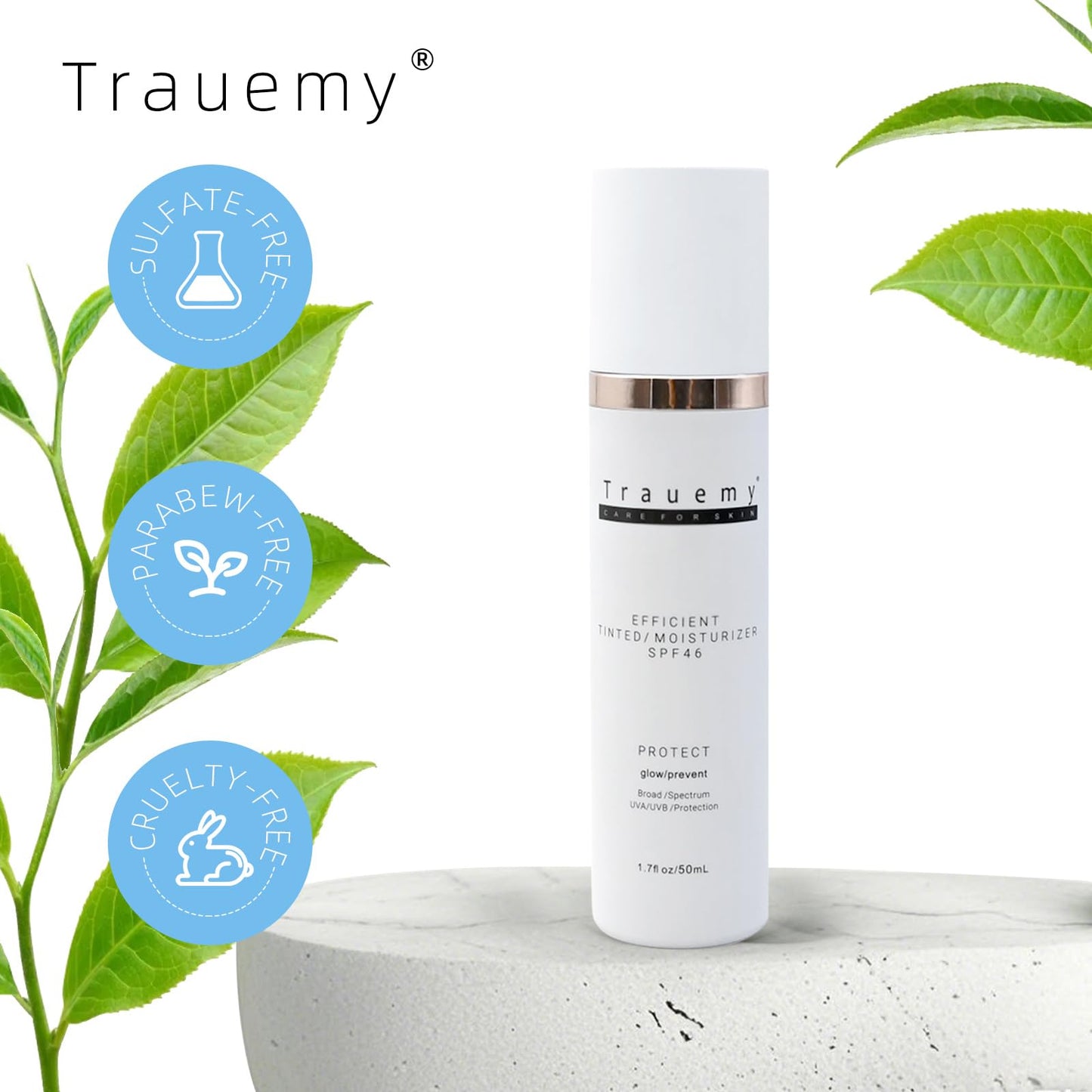 trauemy Anti-Aging Tinted Face Moisturizer Sunscreen SPF 46 & Hydrating Skin Care & Face Moisturizer - Chemical BB Cream, Water-Resistant-Dewy (Deay-2pcs)