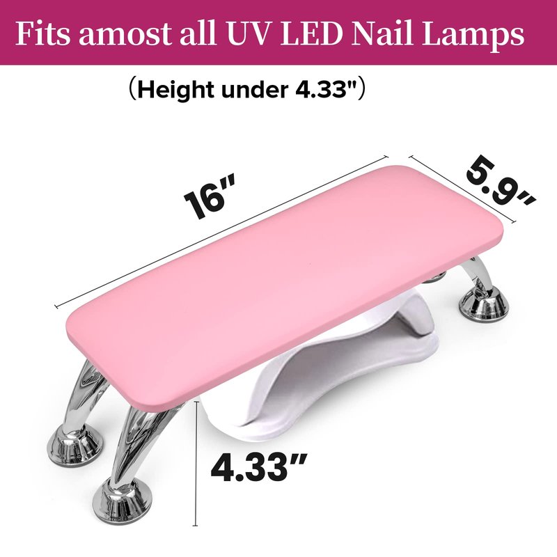 Arm Rest for Nails Tech, Easy Clean Nail Arm Rest, Reduce Back Pain for Nails Tech, Sturdy Support Armrest for Nails Fits UV LED Nail Lamp Underneath, Salon & Home Use (Pink)