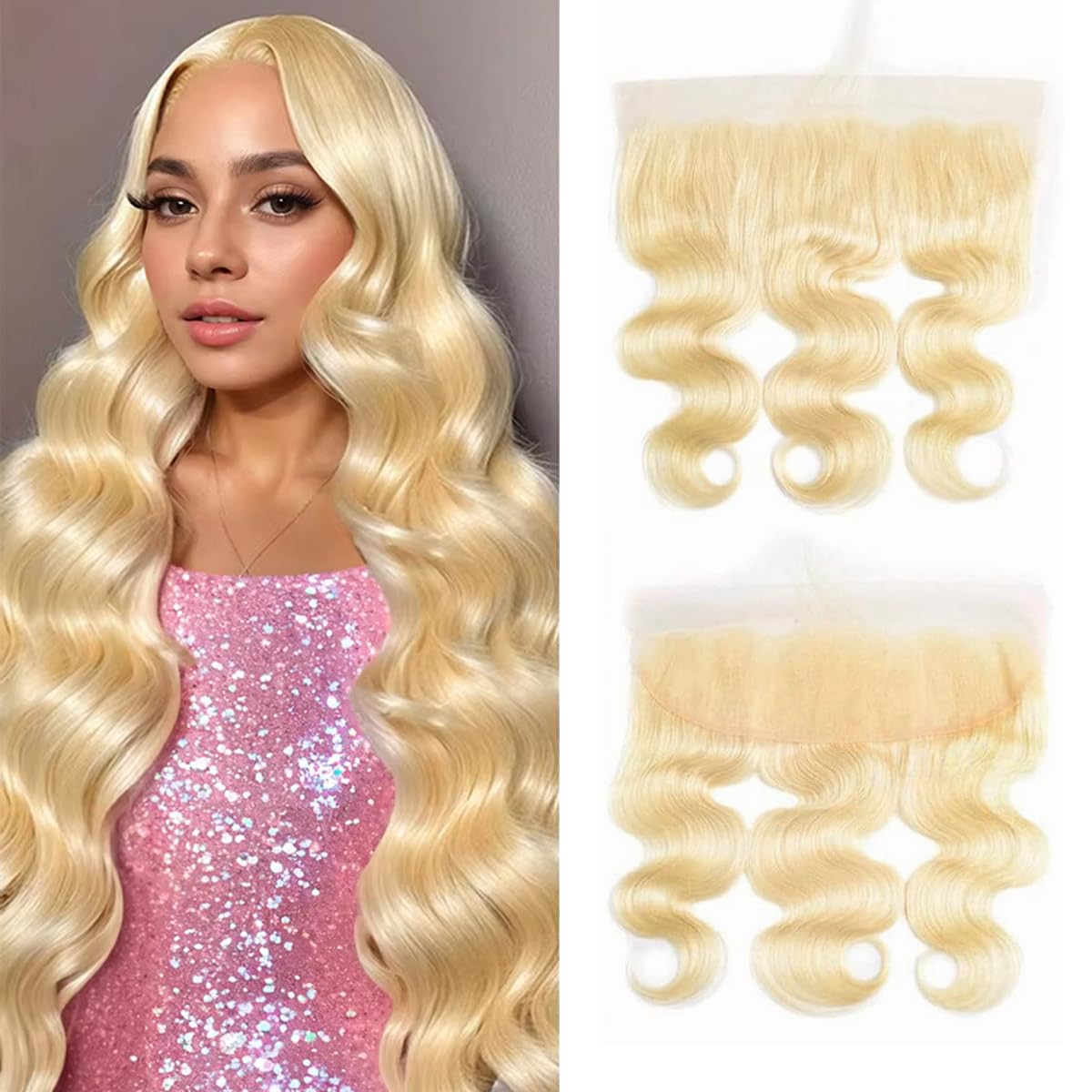 Blonde Human Hair Frontal - 13x4 Transparent HD Lace Closure | 100% Brazilian Body Wave, 10 Inch, Pre Plucked with Natural Hairline