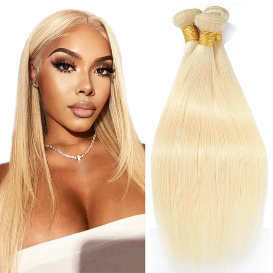 MLMYBAYEA 613 Human Hair Bundles Blonde Straight Bundle 08 10 12 Inch Double Weft Brazilian Unprocessed Virgin Hair Color 613 Straight Bundles For Women