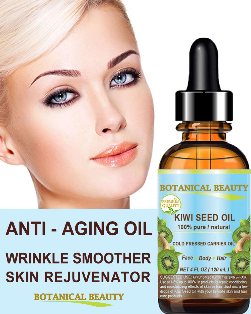 Kiwi Seed Oil - 100% Pure Natural Cold Pressed Carrier Oil for Face, Skin, Hair & Nails | 2 Fl Oz