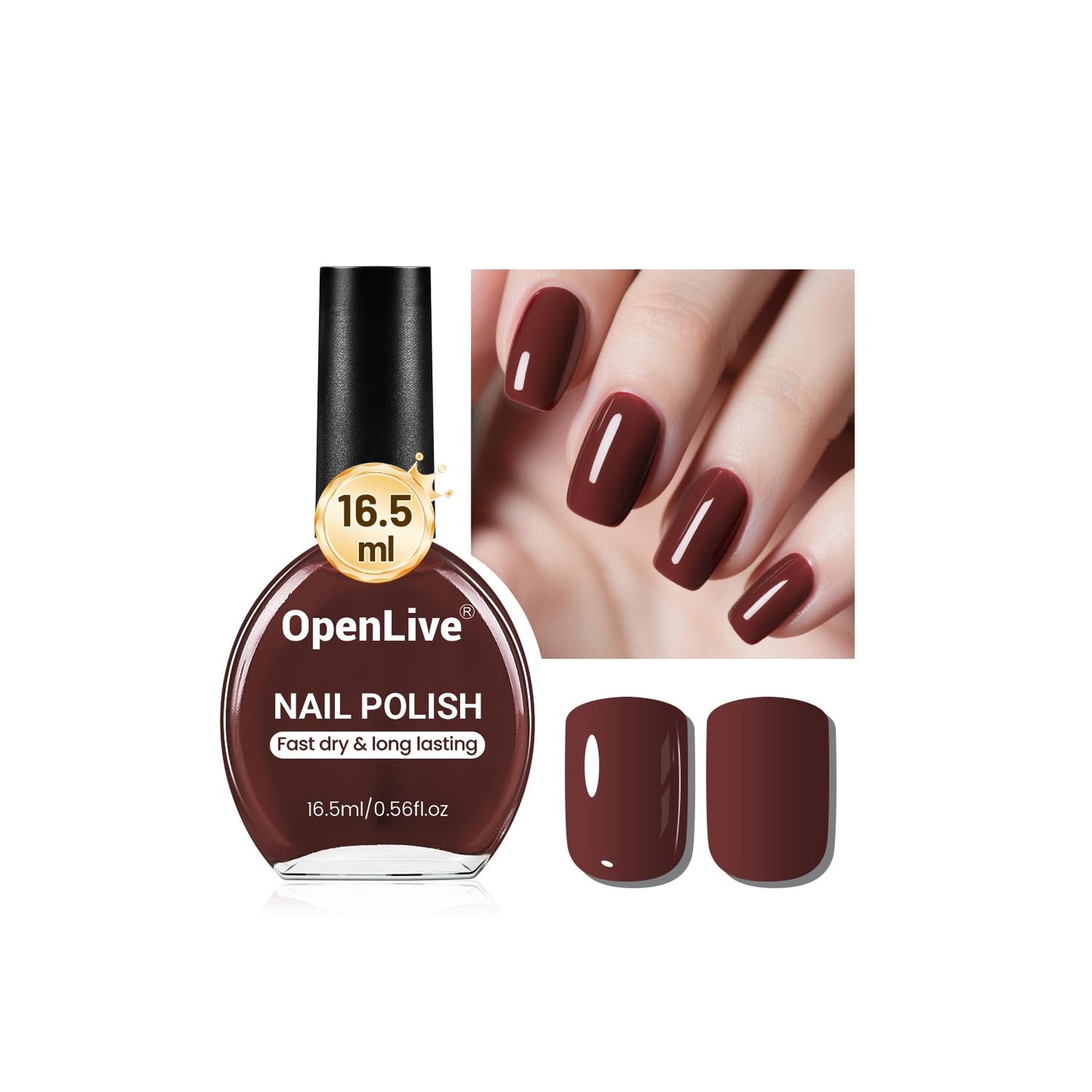 OpenLive 16.5ml Brown Nail Polish Large Volume Quick Drying Nail Polish, Fast Drying and Long Lasting Color Nail Art DIY Home Manicure Gift for Women