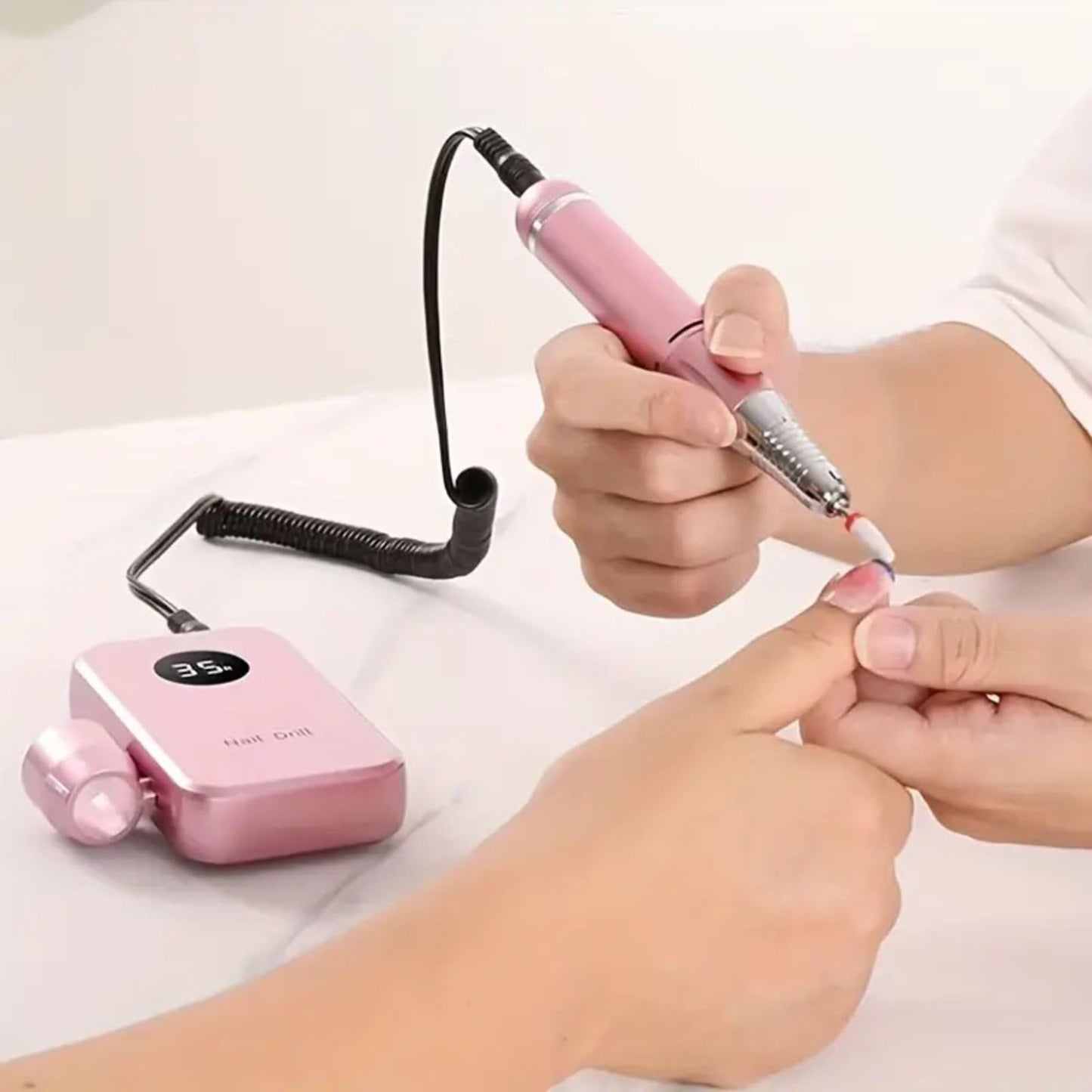 Rechargeable Nail Drill Machine for Acrylics - 35,000 RPM Professional E File with 8 Bits & LCD Display, Ultra-Quiet Electric Nail File for Salon & Home Manicure/Pedicure