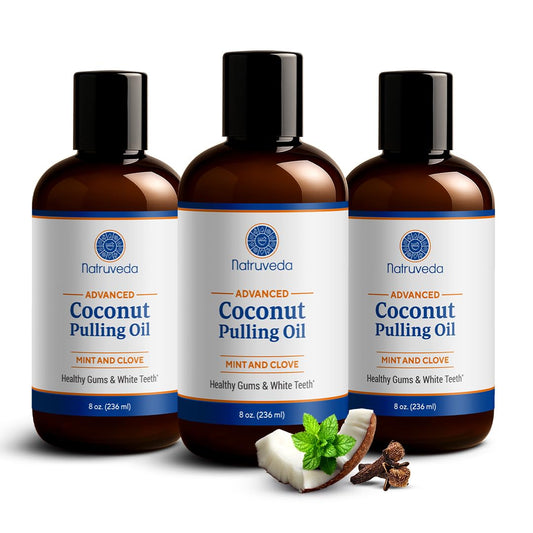 Natruveda Coconut Oil Pulling Mouthwash – 3 Pack, 8 oz Each, Cocomint Flavor, Organic Ayurvedic Oral Rinse, Natural Mouthwash for Teeth and Gums, Coconut Pulling Oil for Daily Oil Pulling