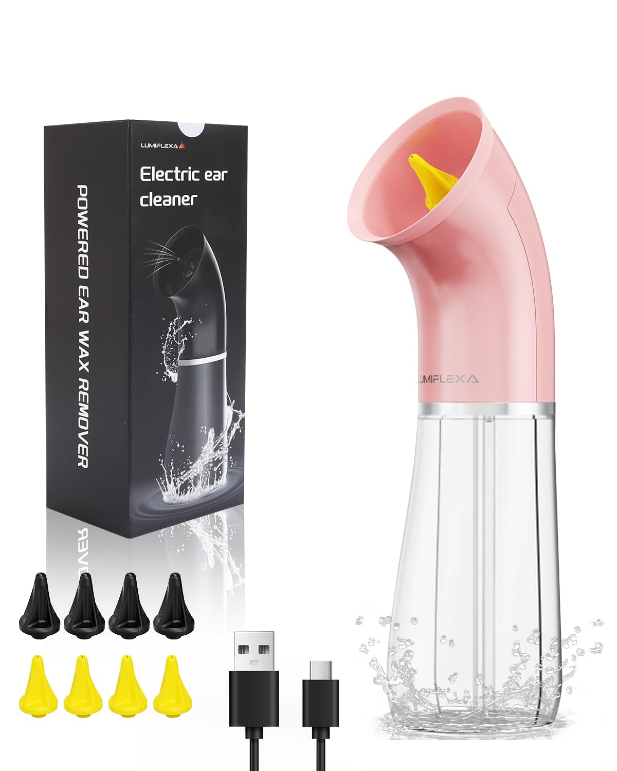 Upgraded Electric Ear Cleaner,Earwax Removal with 250ML Dual Water Tank Design,4 Water Pressures for Powerful Cleaning,8 Soft Earbuds,USB Charging,IPX7 for Safe and Effective Earwax Flushing