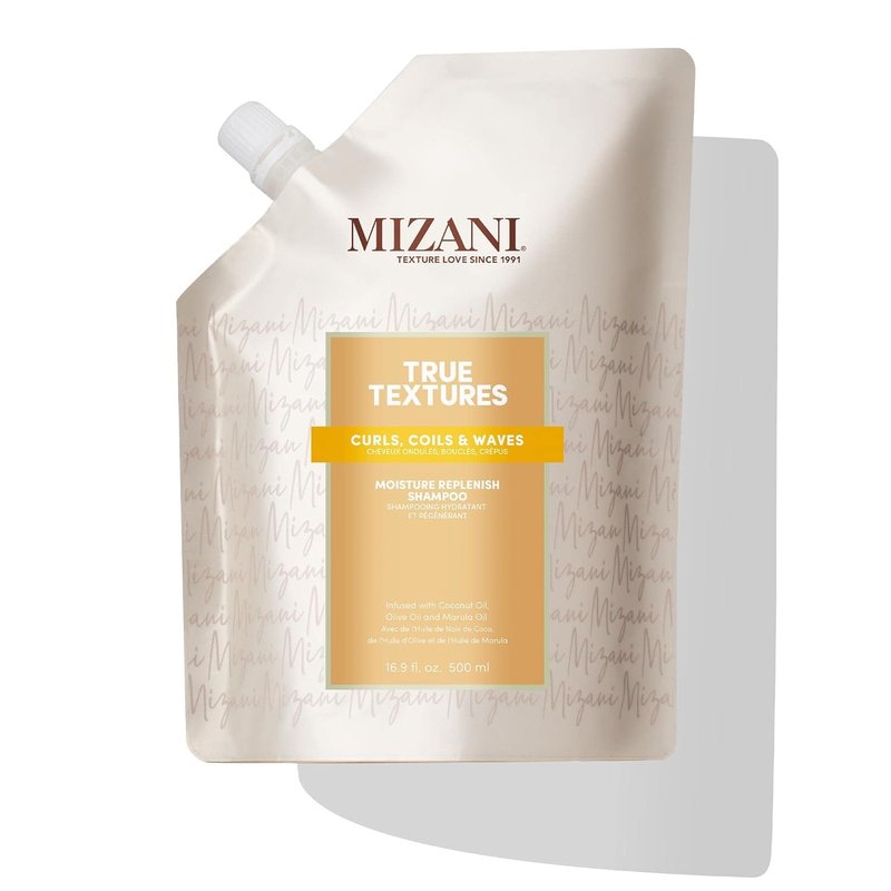 Mizani True Textures Moisture Replenish Shampoo - Smooths & Hydrates, With Coconut Oil, Sulfate & Paraben-Free, for Natural Curly Hair, 16.9 Fl Oz