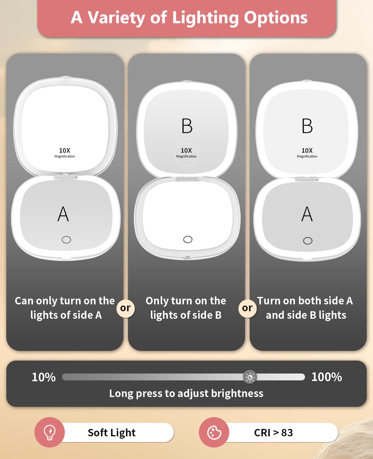 WOBSION 1x/10x Rechargeable Lighted Travel Makeup Mirror